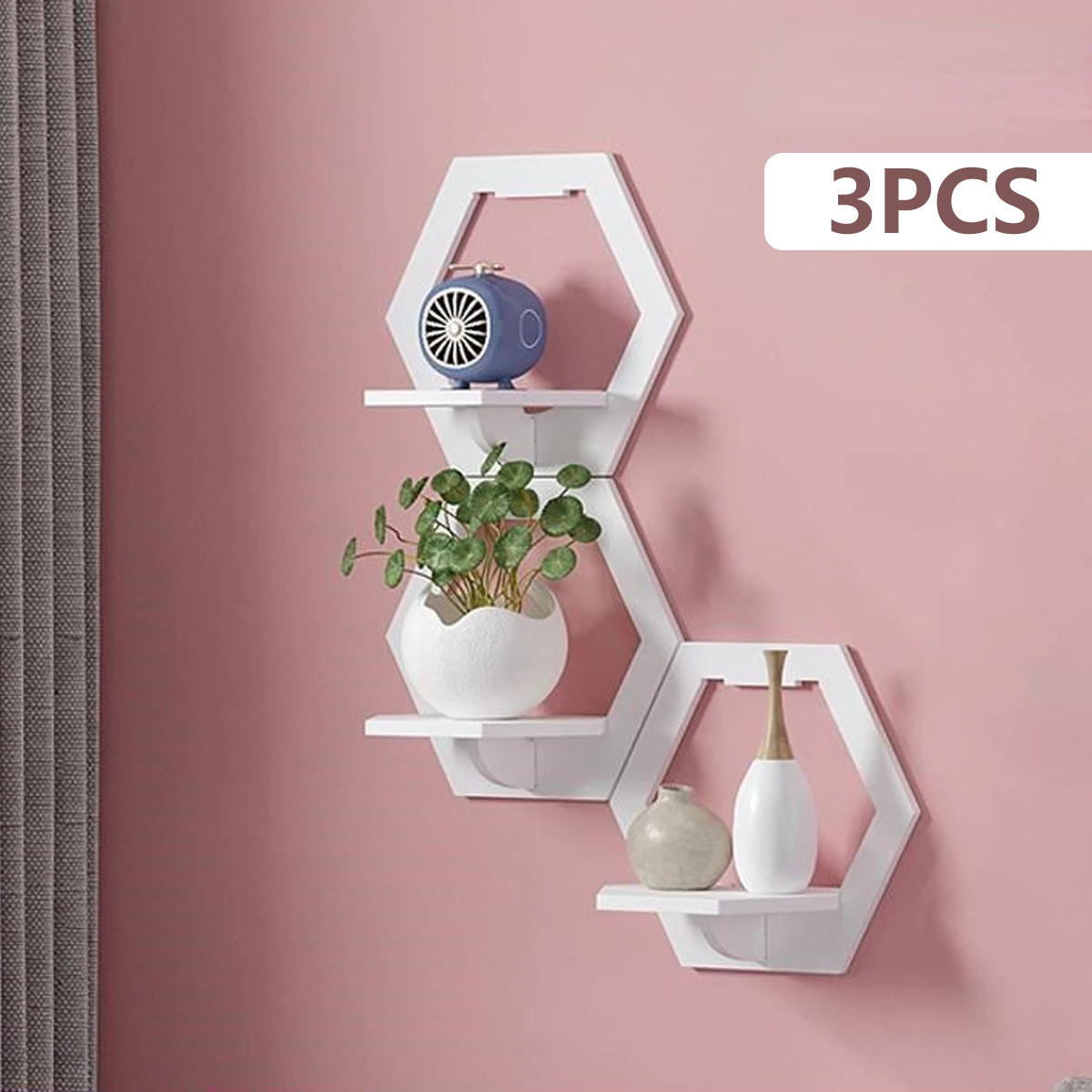Terracotta Pot - Estante de pared hexagonal sin perforaciones,